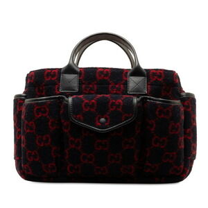 Gucci GG Wool Handbag Navy Blue Red Leather